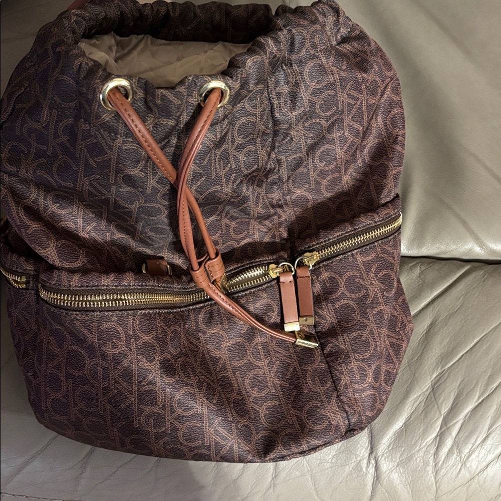 Calvin Klein Brown and Cream Monogram Backpack